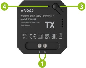 Engo ETR-868 - przekaźnik bezprzewodowy, nadajnik+odbiornik, sterowany radiowo, 868Mhz, 230V 4