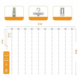 Kurtyna Ledowa (100 lampek LED) 3m x 1m WARM WHITE / CIEPŁY BIAŁY 2