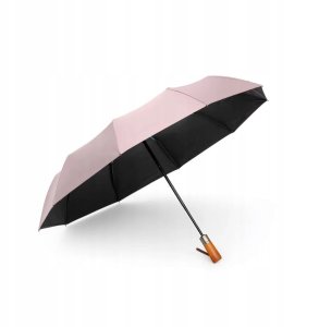 Automatyczny składany parasol z drewnianą rączką 10-ramienny XXL 115 cm różowy 1