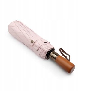 Automatyczny składany parasol z drewnianą rączką 10-ramienny XXL 115 cm różowy 2