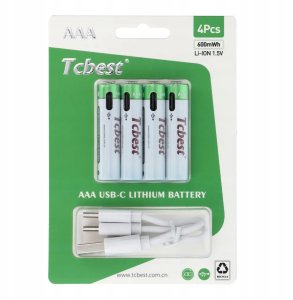 TCBEST bateria akumulatorowa R3 (AAA) 180 mAh z gniazdem Typ C + kabel USB A do 4 x Typ C 4 szt 1