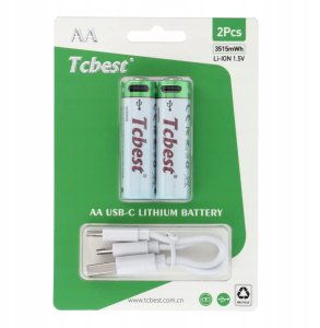 TCBEST bateria akumulatorowa R6 (AA) 950 mAh z gniazdem Typ C + kabel USB A do 2 x Typ C 2 szt 1