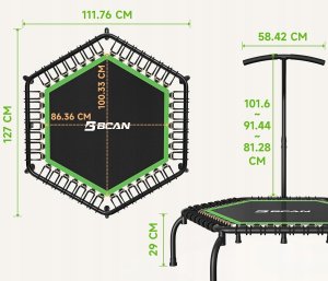 BCAN Mini trampolina fitness z uchwytem 250 kg 123 cm nowa 7