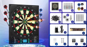 Coanhctm Elektroniczna tarcza do darta 12 rzutek 34 gry dla 1-8 graczy 4