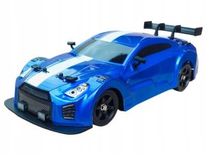 DUŻY Samochód Do Driftu Auto RC Drift 1:16 2,4 GHz PARA DYM 4WD Niebieski Nissan GTR LED 3