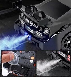 DUŻY Samochód Do Driftu Auto RC Drift 1:16 2,4 GHz PARA DYM 4WD Niebieski Nissan GTR LED 5