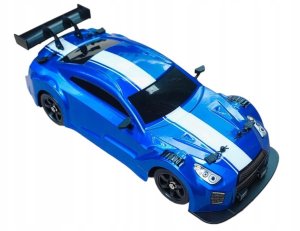 DUŻY Samochód Do Driftu Auto RC Drift 1:16 2,4 GHz PARA DYM 4WD Niebieski Nissan GTR LED 7