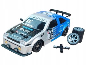 DUŻY Samochód Do Driftu Auto RC Drift 1:16 2,4 GHz PARA DYM Srebrna Toyota 4WD LED 2