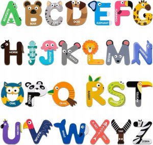 DUŻE MAGNESY NA LODÓWKĘ ALFABET ZWIERZĘTA 26 SZT. 2