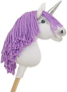 Hobby Horse Jednorożec na kiju mały biały, grzywa fioletowa i srebrny róg 1