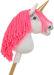 Hobby Horse Jednorożec na kiju mały biały, grzywa neonowy róż i złoty róg 1