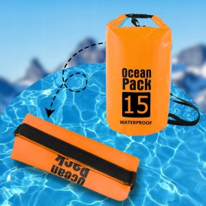 WOREK WODOODPORNY WODOSZCZELNY KAJAK TORBA PLECAK TURYSTYCZNY 15L POMARAŃCZOWY 2