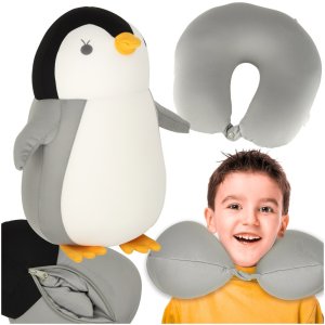Poduszka podróżna 2w1 rogal pod kark do samochodu samolotu maskotka pingwin 1