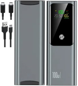 POWERBANK 100W 20000mAh AMPER i WOLTOMIERZ 2x KABEL SUPER SZYBKIE ŁADOWANIE 1