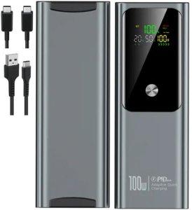 POWERBANK 100W 20000mAh AMPER i WOLTOMIERZ 2x KABEL SUPER SZYBKIE ŁADOWANIE 9