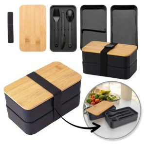 Śniadaniówka LUNCH BOX ze sztućcami, bambus 18,5 x 10,5 x 9,3 cm PJM43 1