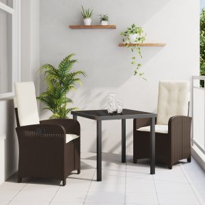 vidaXL Zestaw 3 Częściowy Krzesła Ogrodowe z Poduszkami - Brązowy Poly Rattan 1