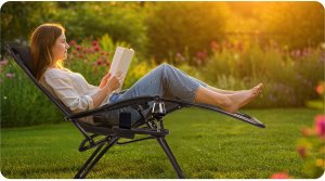 Leżak ogrodowy składany z poduszką Sofotel ChillWell czarny 6