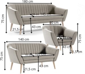 Zestaw Skandynawski , komplet wypoczynkowy KAYA 3+2+1 riviera 81 3