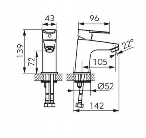 Ritto Bateria umywalkowa stojąca, korek z tworzywa click-clack Ferro chrom 2