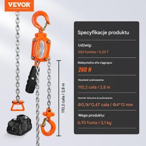 Wciągarka wyciągarka łańcuchowa ręczna 250 kg 2,8 m 6