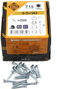 CHIPBOARD SCR T15 3.5X30 WHITE ZN(200) 1