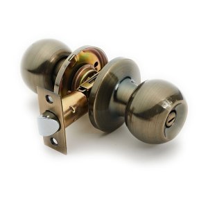 DOOR KNOB LOCK 607 AB WC ANTIQUE BRASS 1