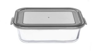 CONTAINER FOOD RECTAN GLASS W LID 0.37L 1