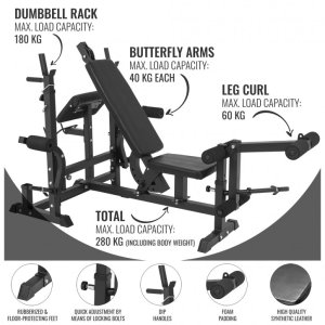 Ławka do ćwiczeń 6w1 modlitewnik rozpiętki wyciąg 10