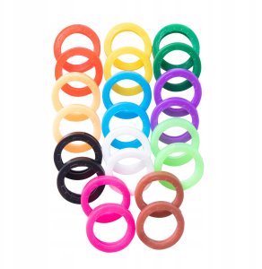 Nakładki KLUCZE Okrągłe KÓŁKA KOMPLET Identyfikatory ETYKIETY Silikon 32szt 8