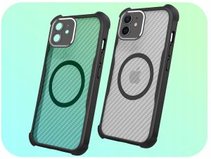 Hello Case Etui Pancerne do Apple iPhone 12 (Do Magsafe, Karbon, Czarne) Szkło 9H 3