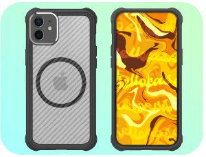 Hello Case Etui Pancerne do Apple iPhone 12 (Do Magsafe, Karbon, Czarne) Szkło 9H 6