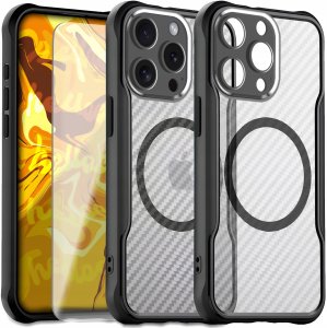 Etui Pancerne do iPhone 14 Pro Max (Do Magsafe, Karbon, Czarne)   Szkło 9H 1