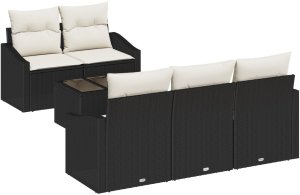 vidaXL Zestaw sofy ogrodowej 6 elementowy z poduszkami czarny polirattan 2