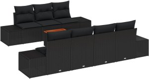 vidaXL Zestaw Sofy Ogrodowej w 8 Częściach z Poduszkami Czarny Polirattan Akacja 2