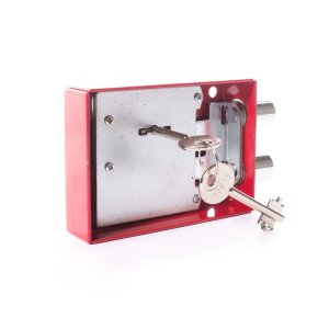 SAFE LOCK. RED. 2 KEYS 122.5X84X32MM 1