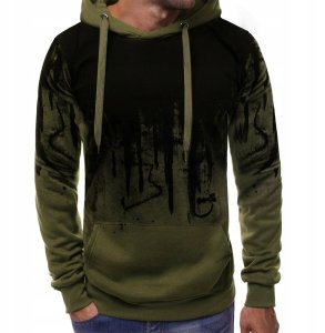 KOMPLET Dresowy MĘSKI Spodnie Bluza SPORTOWY z KAPTUREM Zielono-Czarny XXXL 2