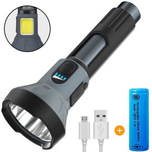LED flashlight ENTAC, IP54, 3W+3W, 180lm, rechargeable, USB, COB, powerbank function 2