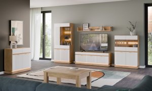 Komoda dwudrzwiowa z szufladami do pokoju Dąb Cremona Biały MILTON ML02 11