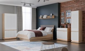 Komoda dwudrzwiowa z szufladami do pokoju Dąb Cremona Biały MILTON ML02 12