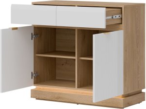 Komoda dwudrzwiowa z szufladami do pokoju Dąb Cremona Biały MILTON ML02 3