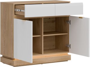 Komoda dwudrzwiowa z szufladami do pokoju Dąb Cremona Biały MILTON ML02 7