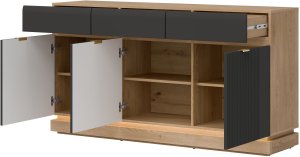 Komoda trzydrzwiowa z szufladami do salonu Dąb Cremona Antracyt MILTON ML03 3