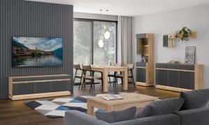 Komoda trzydrzwiowa z szufladami do salonu Dąb Cremona Antracyt MILTON ML03 10