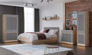 Komoda dwudrzwiowa z szufladami do pokoju Dąb Cremona Szary MILTON ML02 12