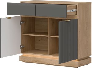 Komoda dwudrzwiowa z szufladami do pokoju Dąb Cremona Szary MILTON ML02 3