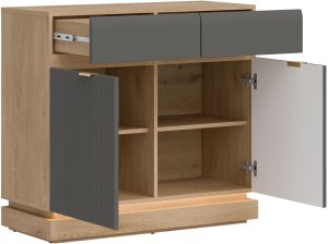 Komoda dwudrzwiowa z szufladami do pokoju Dąb Cremona Szary MILTON ML02 7