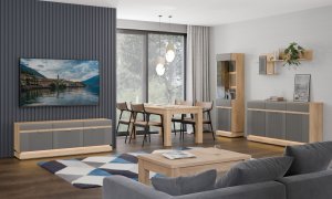 Komoda dwudrzwiowa z szufladami do pokoju Dąb Cremona Szary MILTON ML02 10