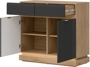 Komoda dwudrzwiowa z szufladami do pokoju Dąb Cremona Antracyt MILTON ML02 3