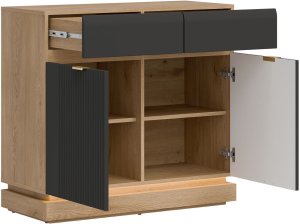 Komoda dwudrzwiowa z szufladami do pokoju Dąb Cremona Antracyt MILTON ML02 7